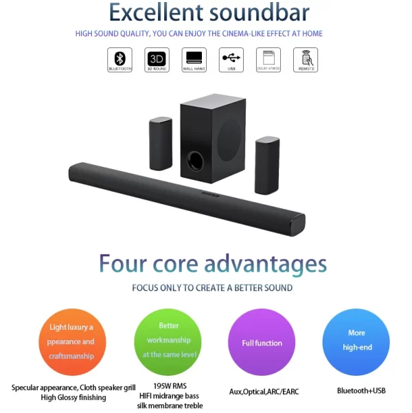 5.1.2 Db Atmos Subwoofer Home Theater System Bluetooth Sound Bar Speaker - Image 4